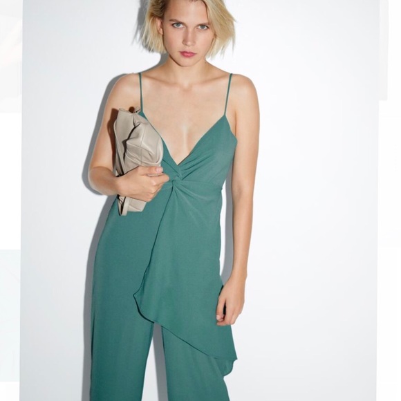 NWT Zara Emerald Green Knotted Jumpsuit - Picture 4 of 8